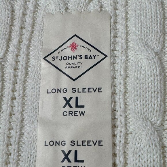St John's Bay XL Off White Chunky Cable Knit Long Sleeve Crewneck Sweater XL NWT - Picture 11 of 13